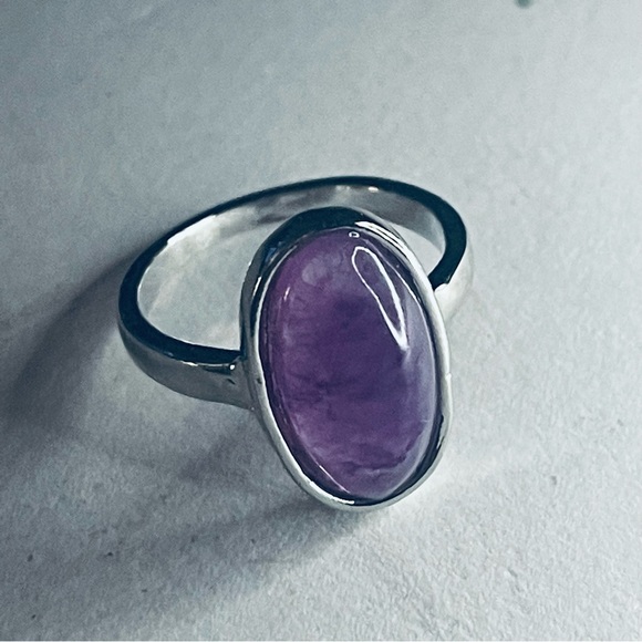 New Sterling Silver Long Oval Purple Amethyst Oblong Artisan Handmade Ring - Picture 13 of 17